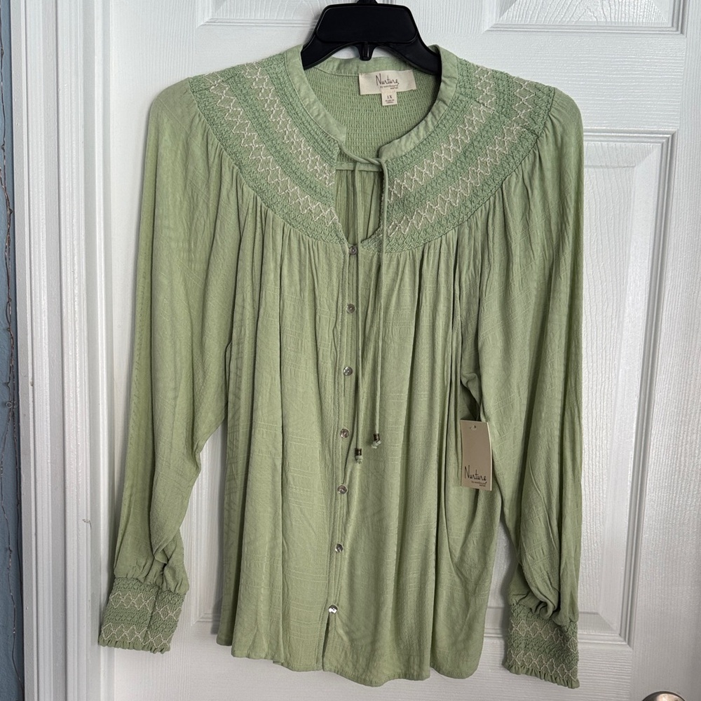 Nurture by Lamaze Light Green Embroidered Blouse
